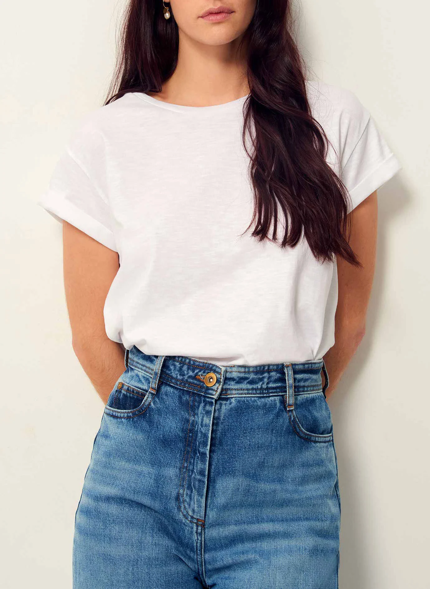 ALBANO - Tee-shirt col rond en coton mélangé | Blanc