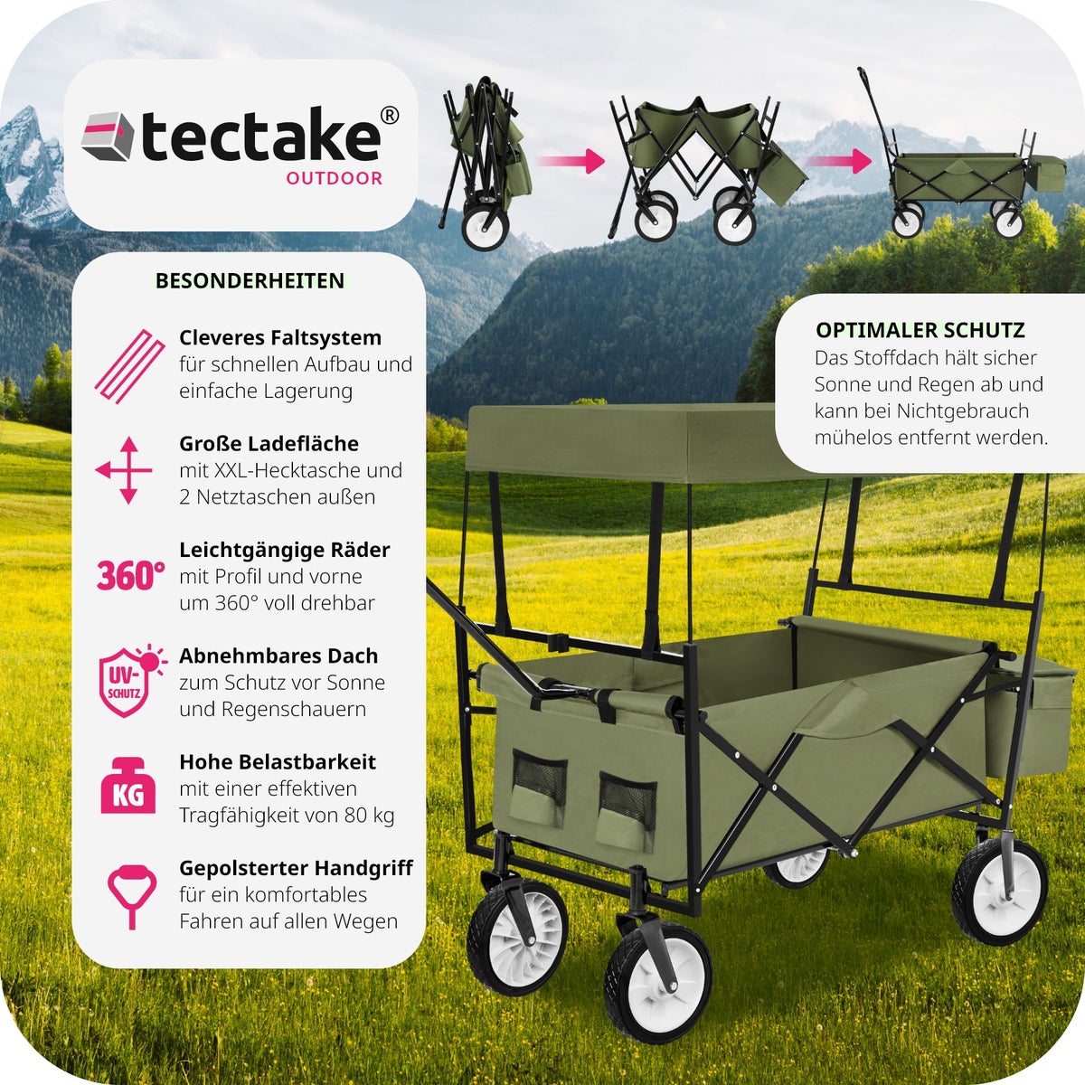 tectake opvouwbare wagen met luifel en draagtas