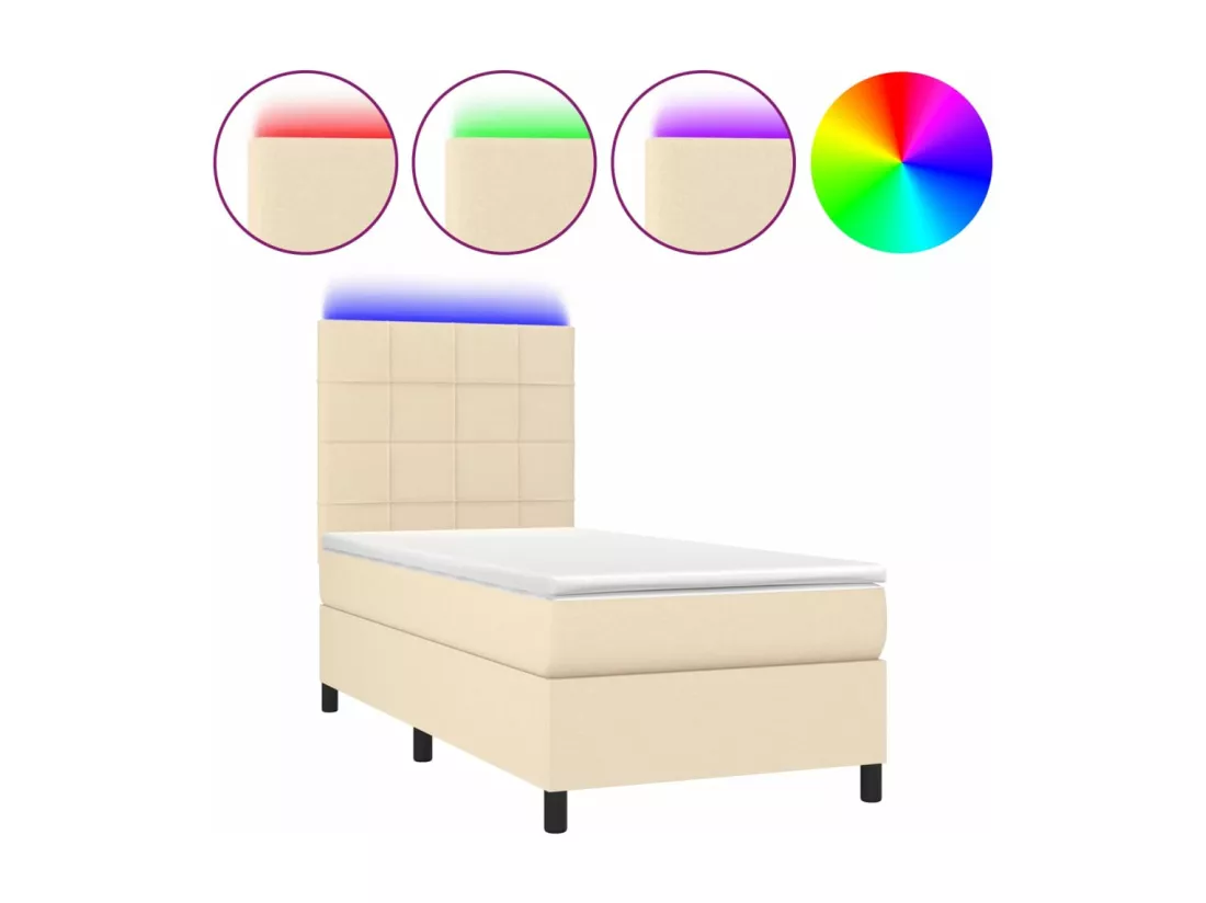 Sommier tapissier avec matelas et LED Crème 80x200cm Tissu