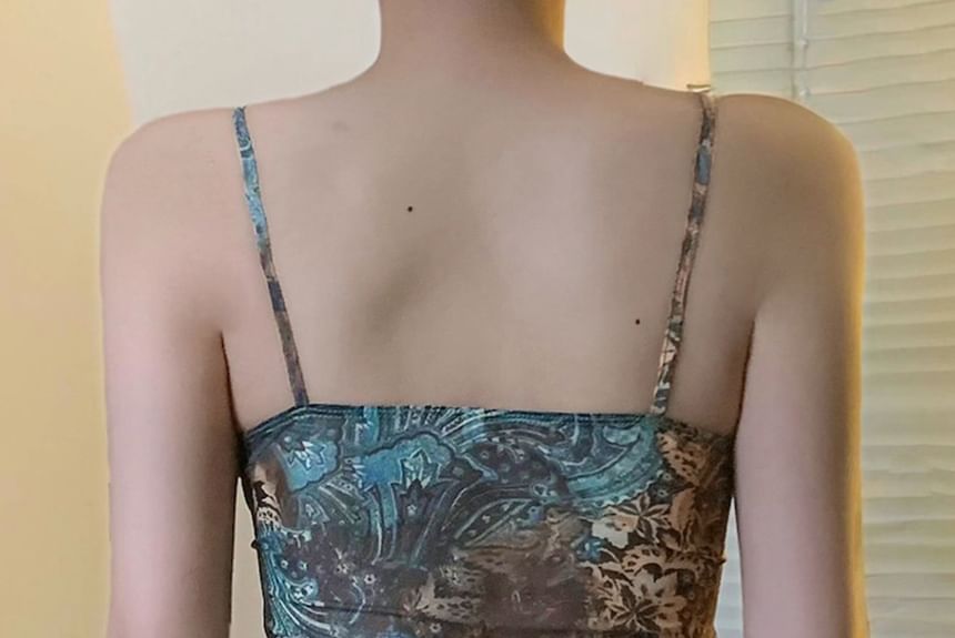 BrickBlack - V-hals cami-top met patroonprint en gerimpelde zoom, slim-fit