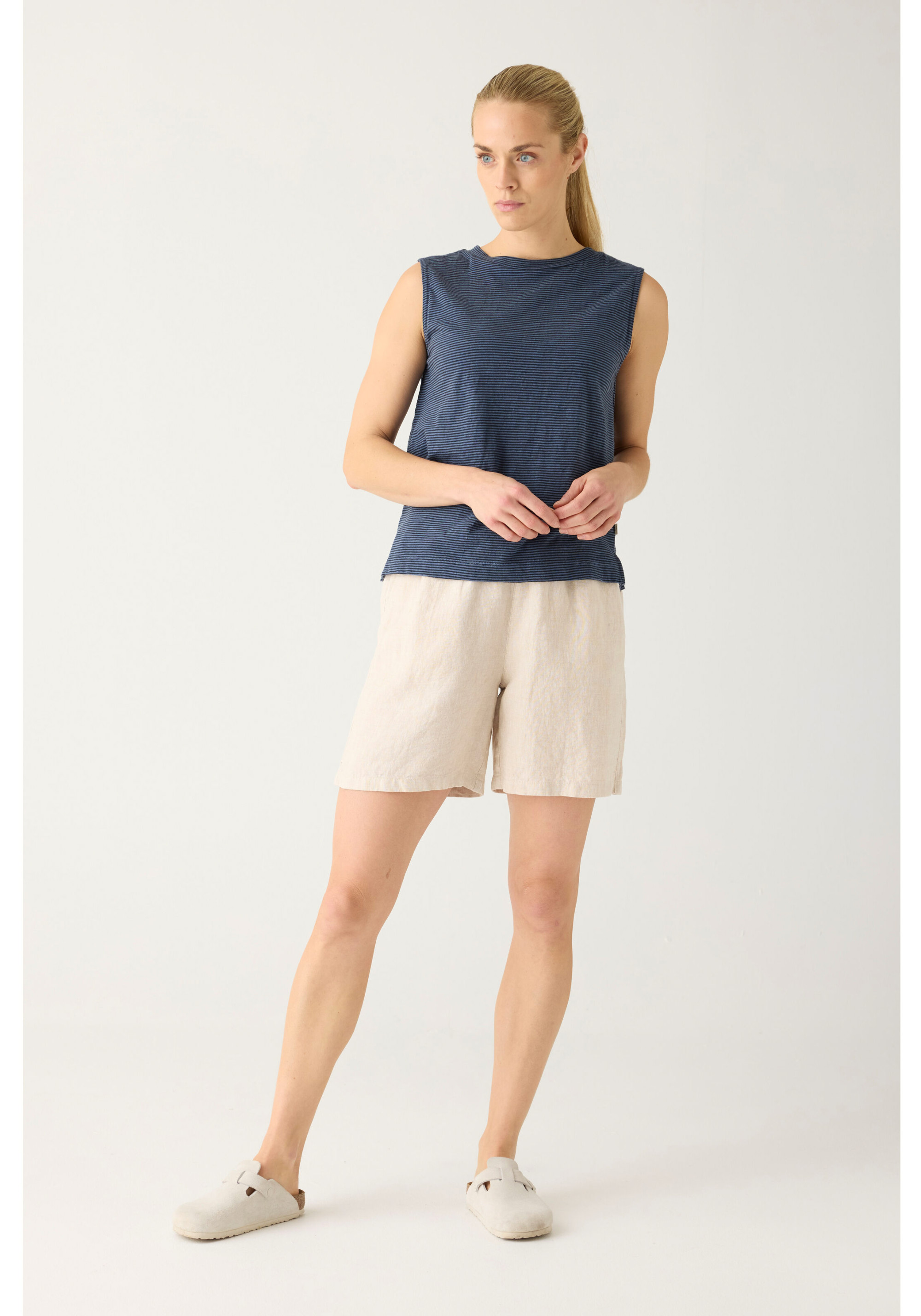 Knowledge Cotton Apparel Leinenshorts Posey Wide Linen Shorts Light Feather Gray
