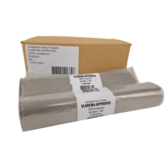 Vlarema Afvalzakken 60liter 60x90cm LDPE T50 transparant Vlarema 200stuks (561608541)