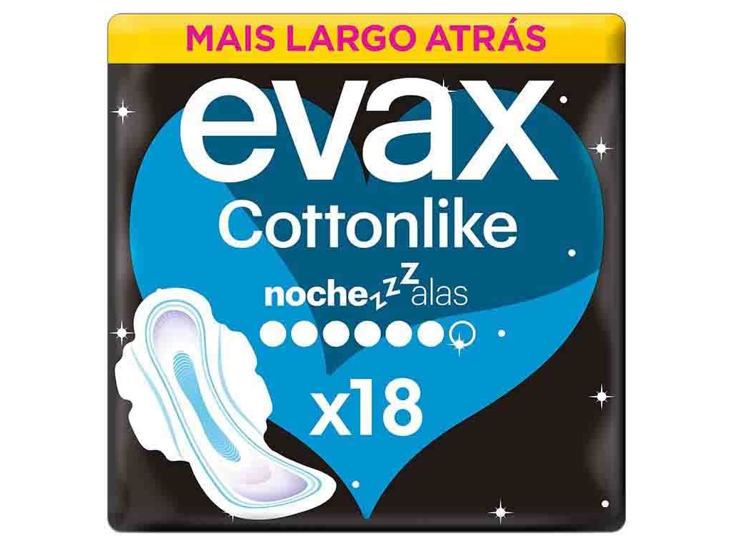 PENSOS HIGIÉNICOS COTTONLIKE NOITE PLUS COM ABAS EVAX 18 UN