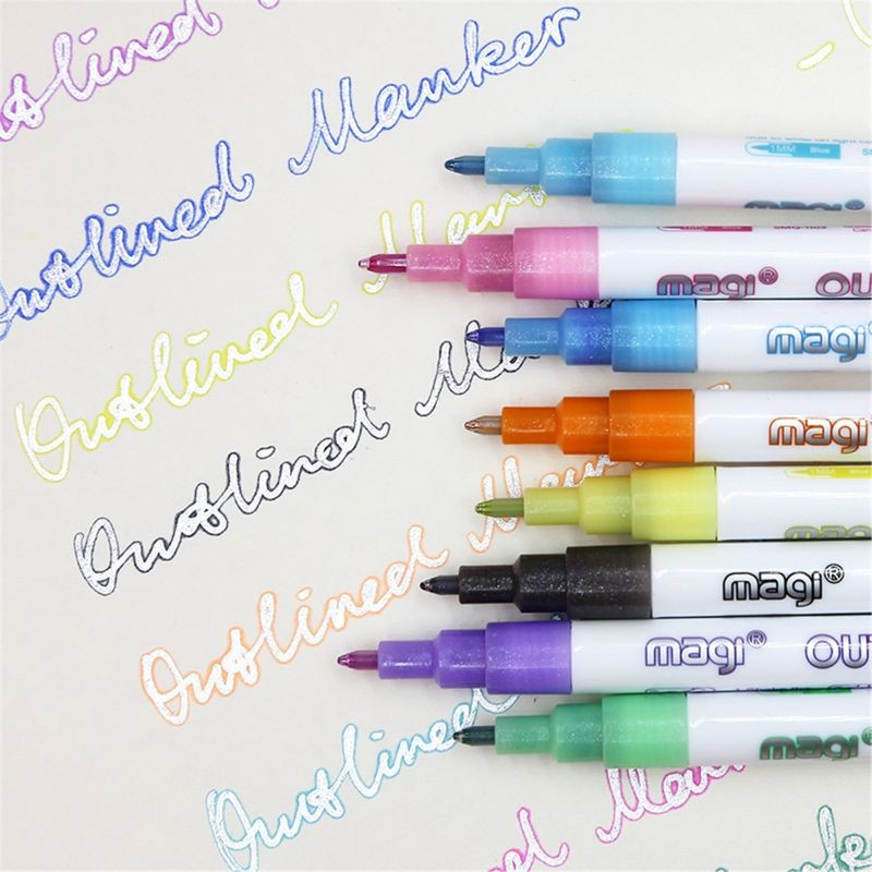 (8er Set) Wasserfeste Magic Glitzer Stifte Outline Marker Umriss Zauberstift