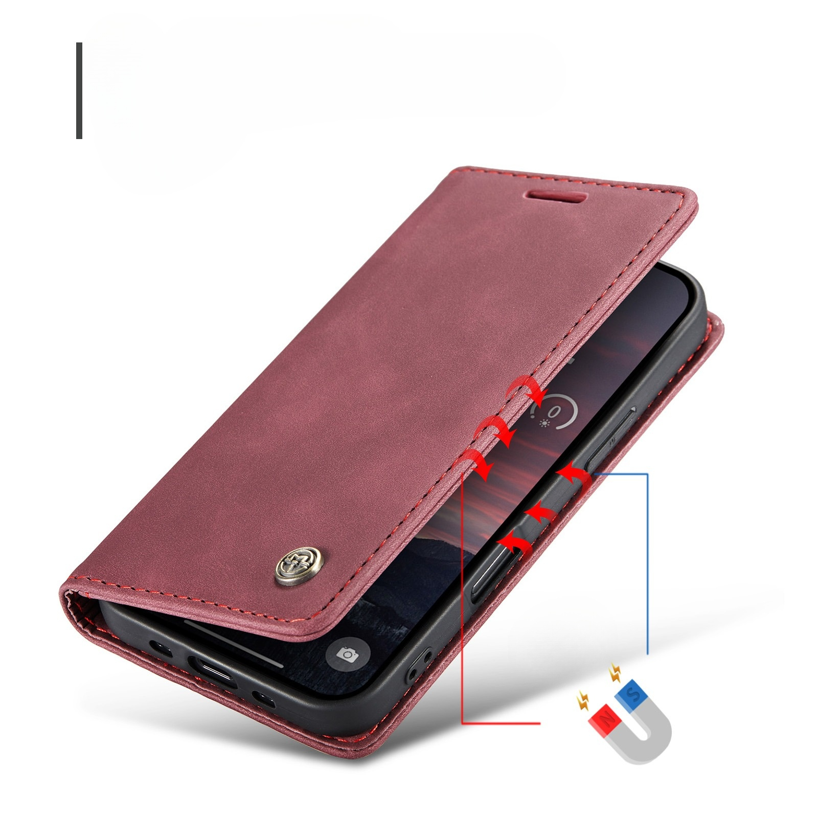 iPhone Air Leder Tasche Flip Wallet Etui mit Kartenfächern - Rot