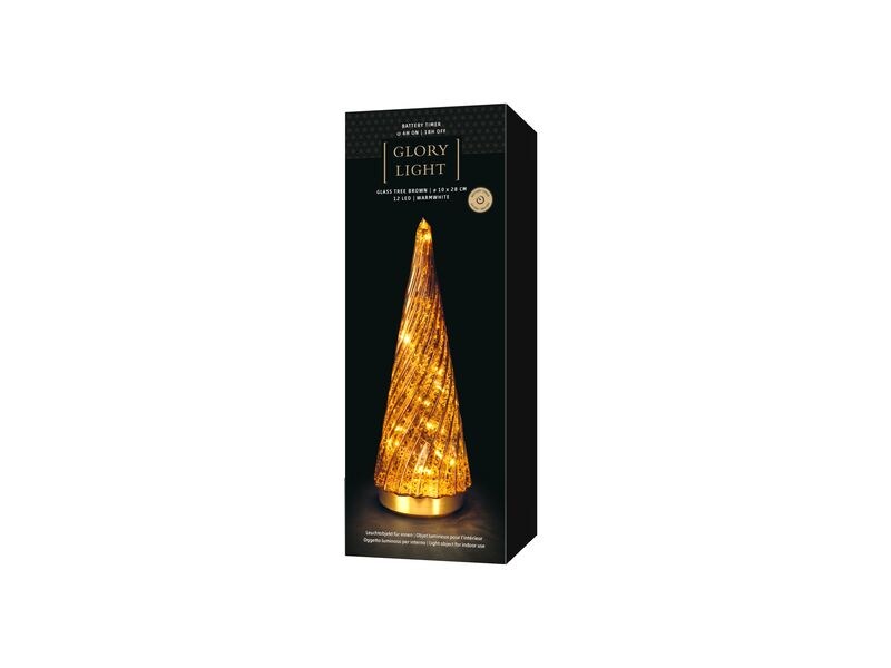 STT Glass tree brown, 28 cm Warmweiss LED Dekoration