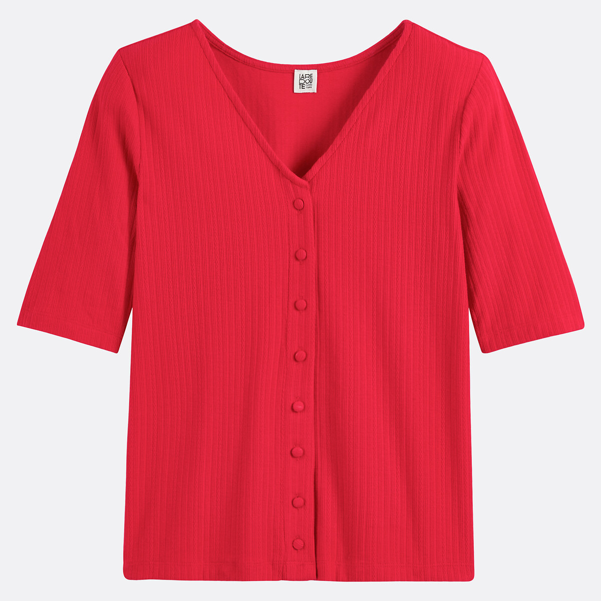 COLEÇÃO LA REDOUTE<br>Camiseta com decote em V, fechamento por botões e mangas curtas