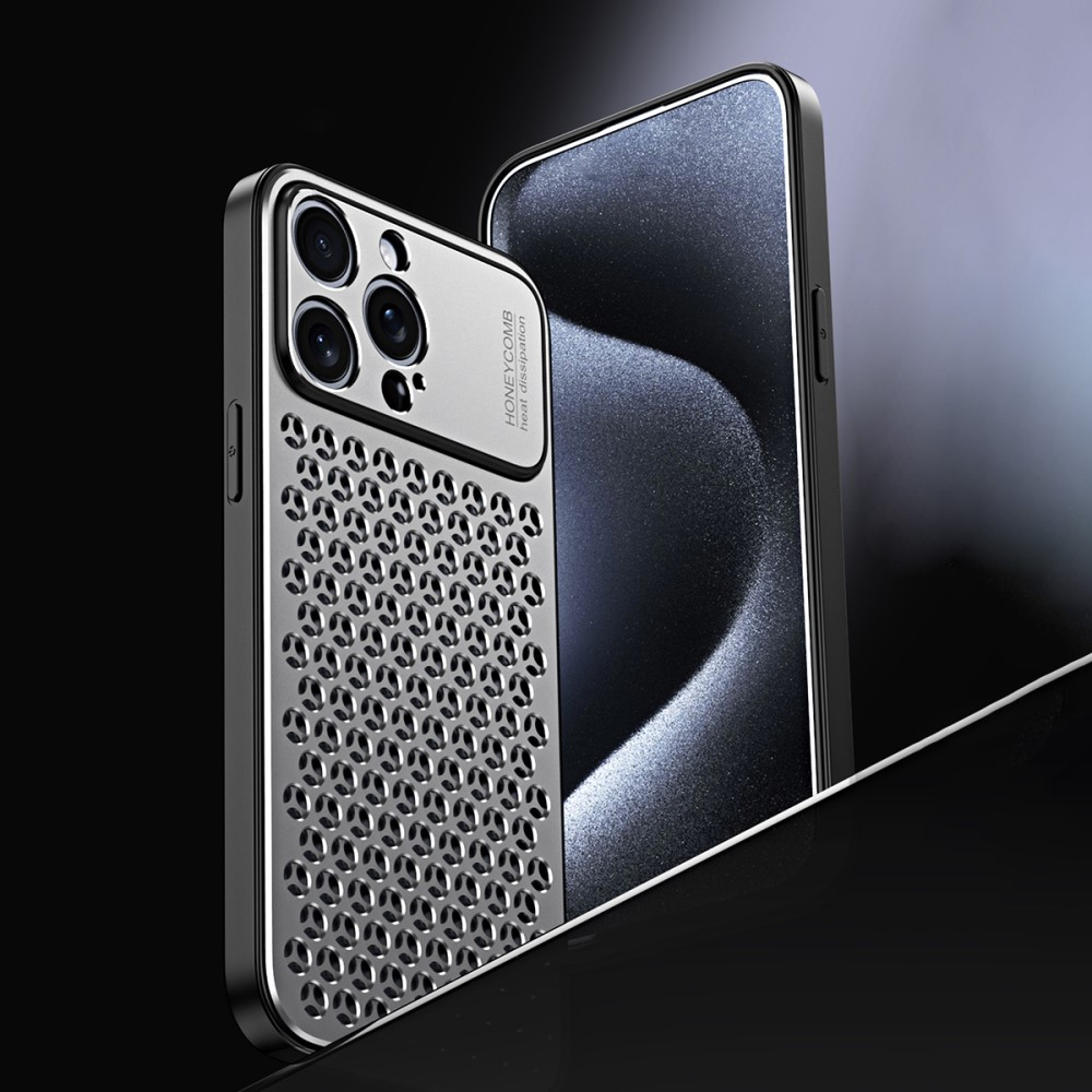 iPhone 15 Pro Hybrid Hardcase Hülle im Mac Pro Design mit Kameraschutz - Grau