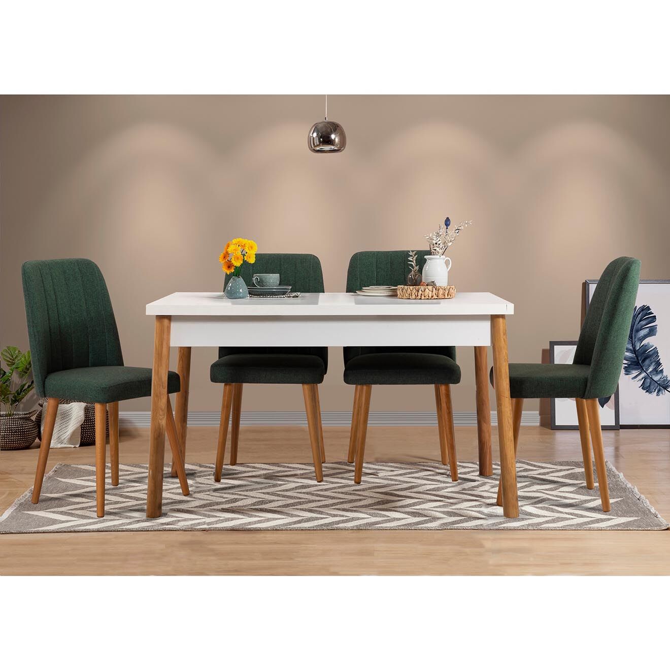 Homitis Ensemble Table + 4 Chaises Costa 1070 beige/blanc/vert