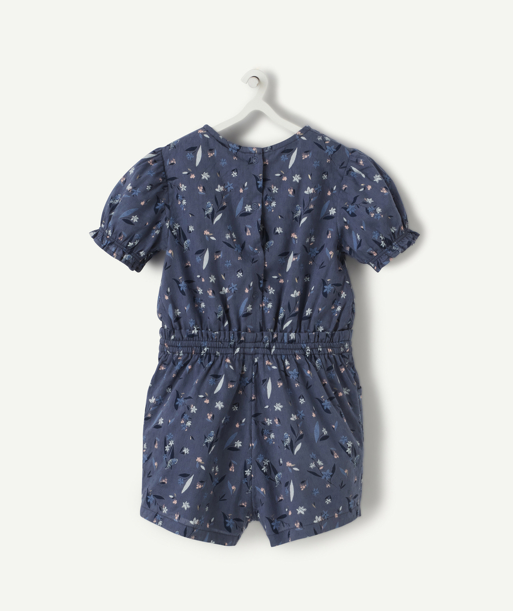 COMBISHORT BÉBÉ FILLE EN COTON BLEU NUIT IMPRIMÉE FLEURIE