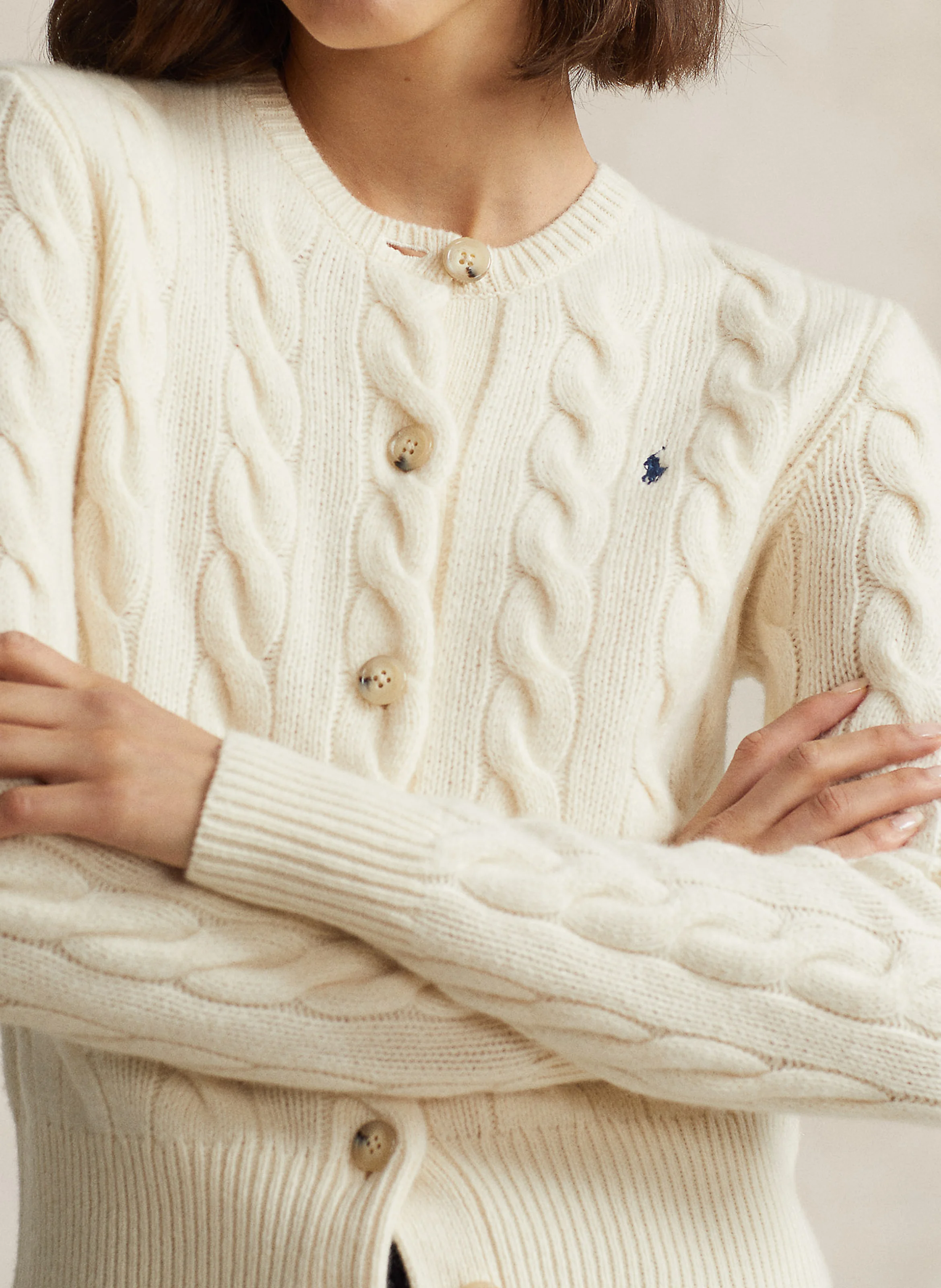 Gilet col rond en laine et cachemire | Beige