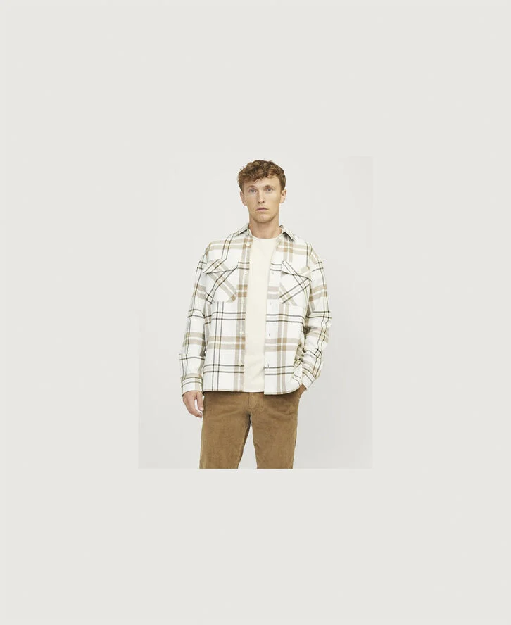 Jack & Jones JPRRAYMOND MELANGE CHECK LS OVERSHI Cloud dancer/comfort fit