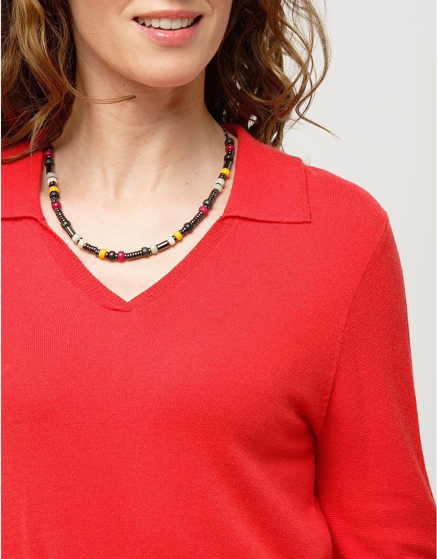 Pull col polo rouge