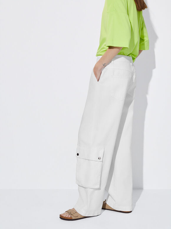 Calça cargo jeans - Branca