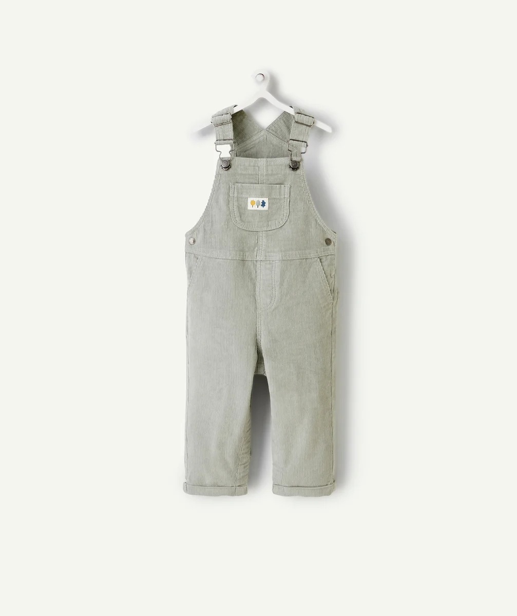 SALOPETTE BÉBÉ GARÇON EN VELOURS CÔTELÉ VERT AVEC PATCH BRODÉ
