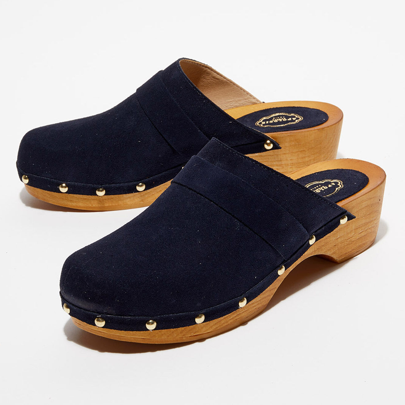 Apologie Studio Sabots en Velours de Cuir Sofia marine - Talon 5 cm