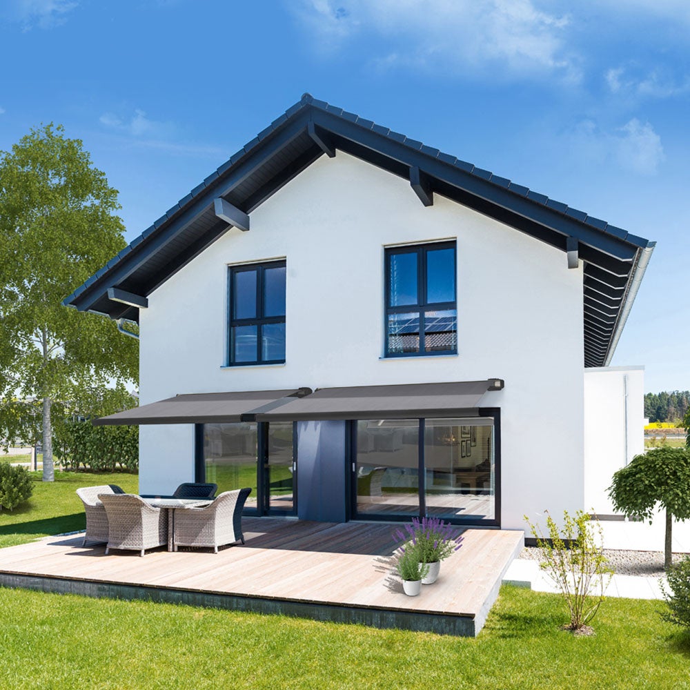 Home Deluxe - LED Full Cassette Zonnescherm ELOS - Antraciet, 395 x 300 cm - incl. wind- en zonsensor, afstandsbediening, handslinger, bevestigingsmateriaal | Terrasoverkapping, zonwering, windscherm
