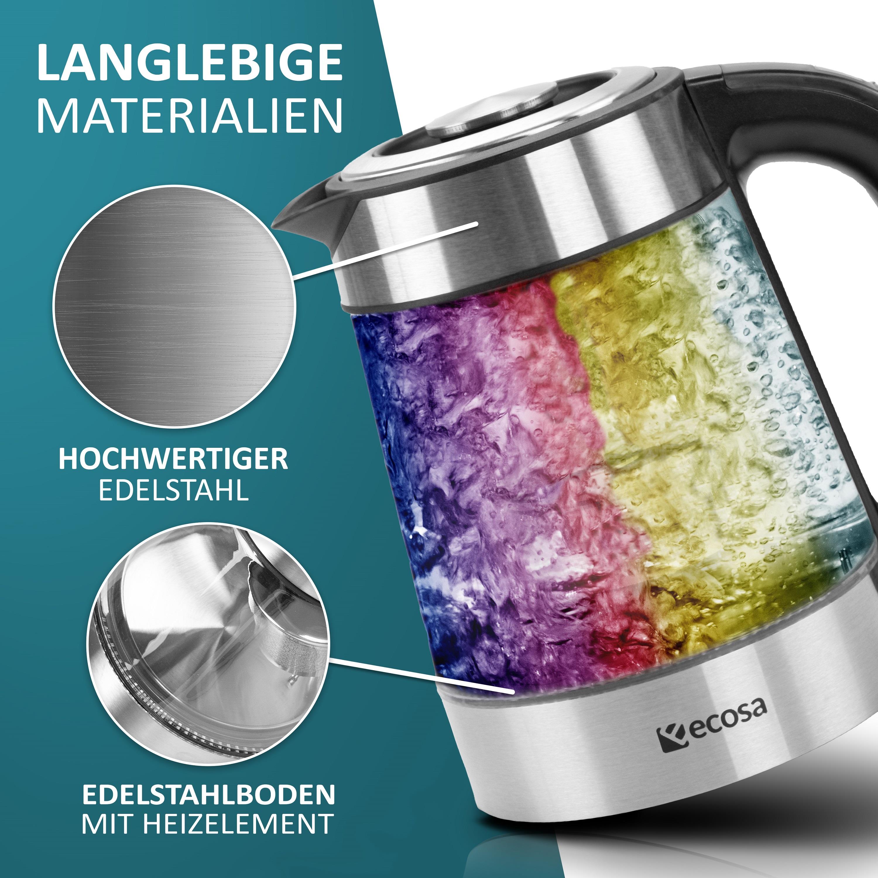 Ecosa Glas Wasserkocher m. Temperatureinstellung LED Beleuchtung 1.7L