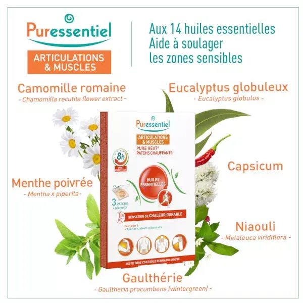 Adesivos térmicos Pure Heat para articulações e músculos da Puressentiel (3 unidades)