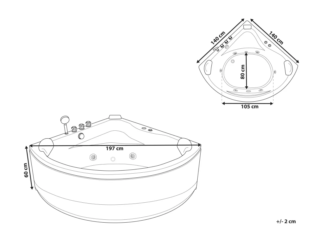 Baignoire d'angle blanche 197 x 140 cm avec LED BARACOA