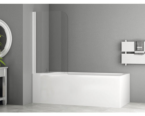 Badscherm, 1-delig, basano Tahiti, 75 x 140 cm, helder glas, profielkleur wit mat