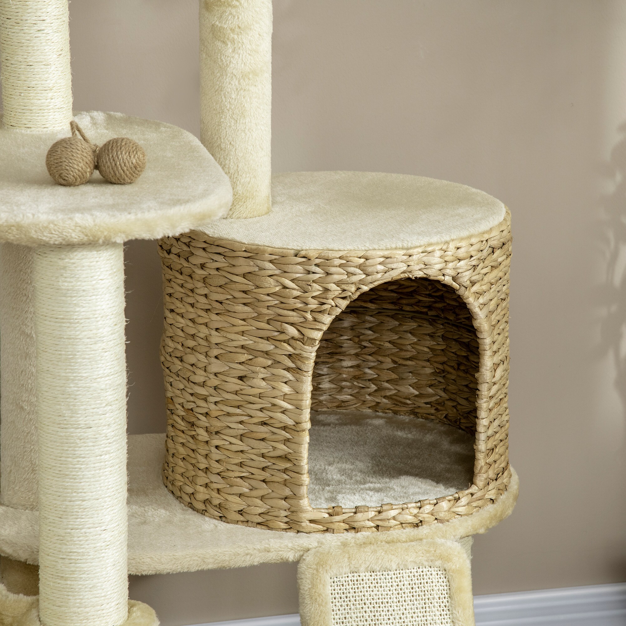 PawHut Kratzbaum mit Katzenhaus beige 60L x 60B x 150H cm