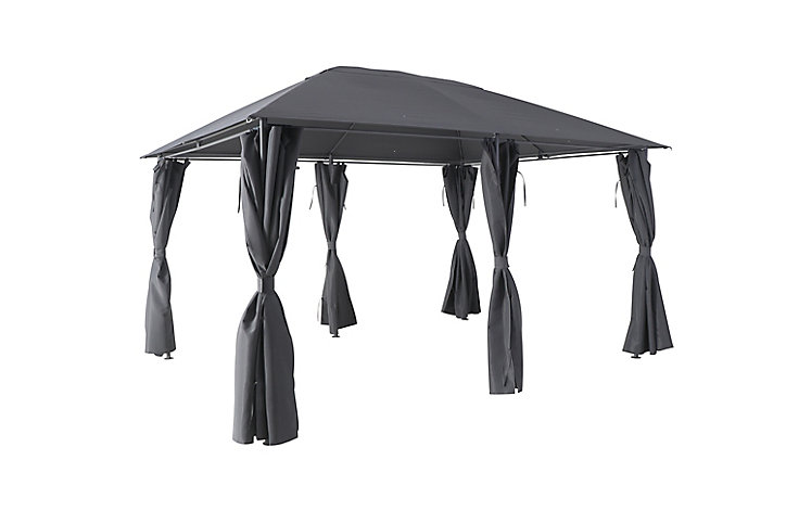 Tonnelle acier et toit polyester GoodHome Shamal gris 3 x 4 m