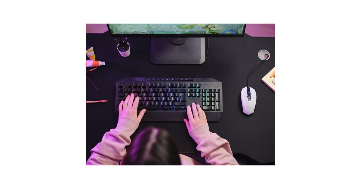 TrustGXT 109W Felox verlichte gaming muis  (Wit, RGB | 200 - 6400 dpi)