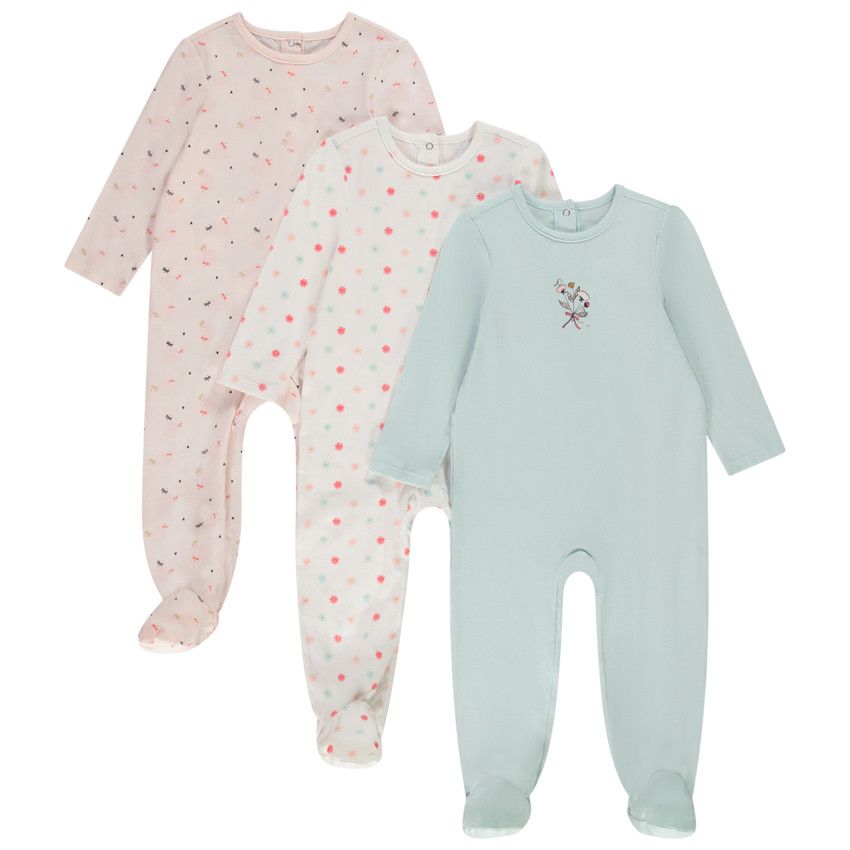 Lot de 3 dors-bien fantaisie en jersey pour bébé fille - Ouvertures différentes selon l'âge - Ecru