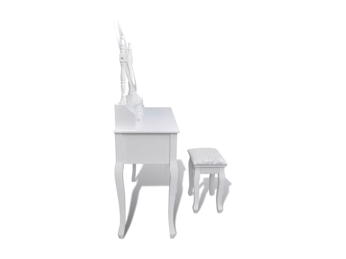 Coiffeuse avec miroir et tabouret 7 tiroirs Blanc