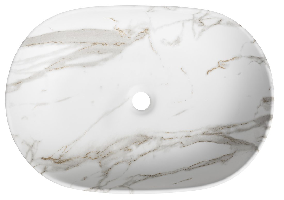 Sapho Rondane keramische waskom 60x42cm wit marmer