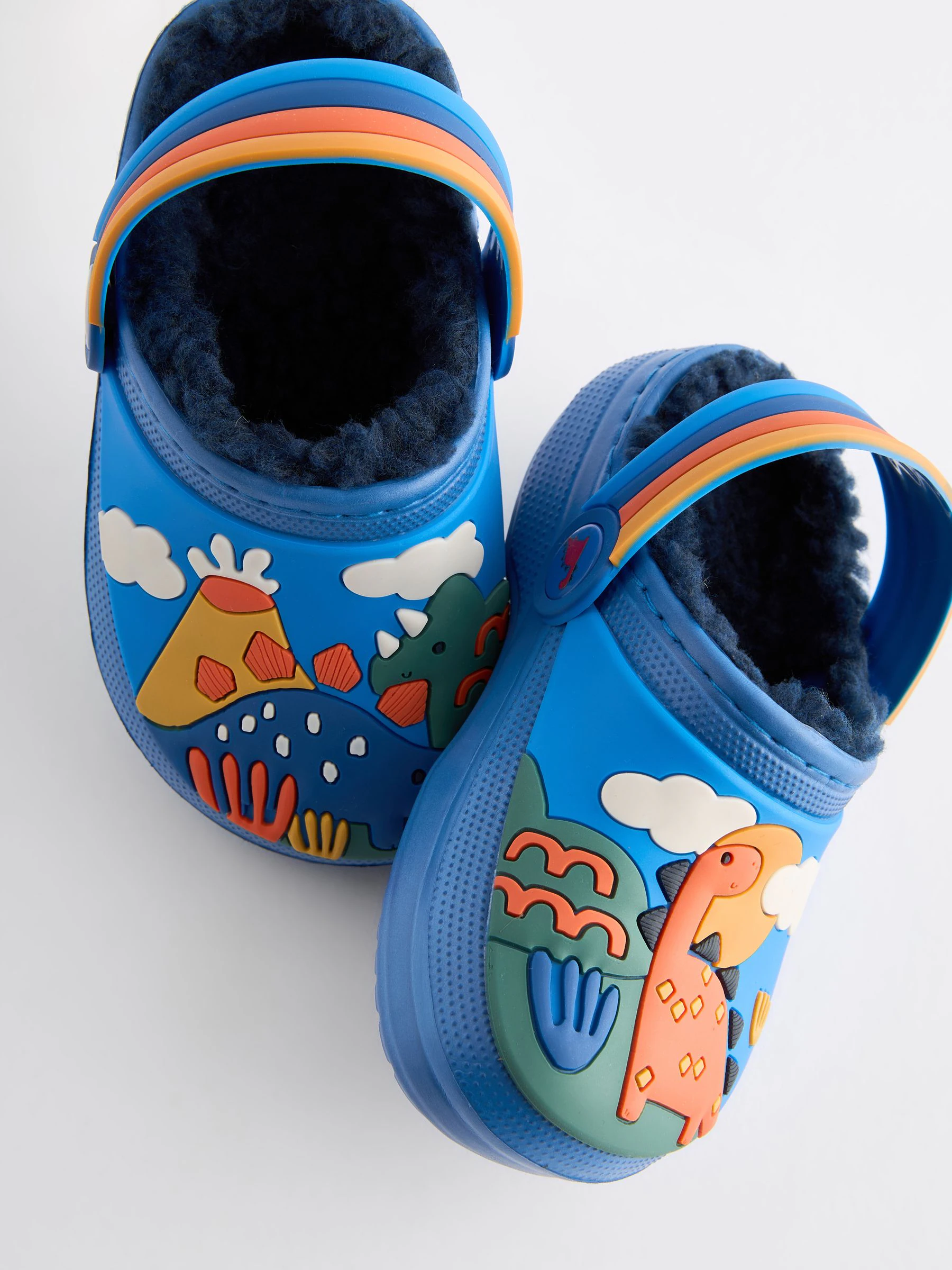 Blauw met dinosaurus - Gevoerde klomppantoffels
