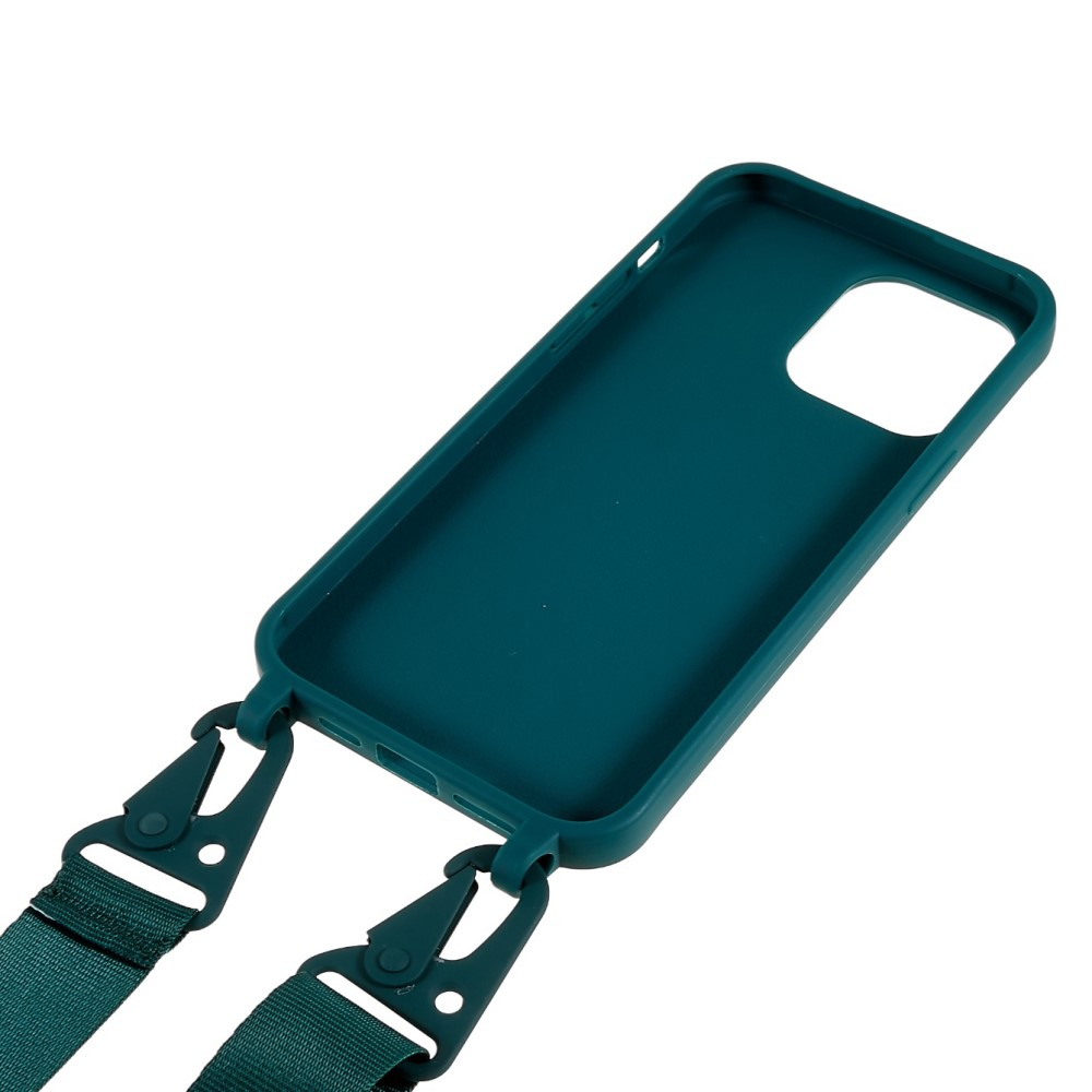 iPhone 14 Pro Max Necklace Gummi Case Hülle   Handykette Nylon Strap (160cm) - Dunkelgrün