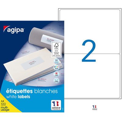 Apli Agipa - 200 Étiquettes adhésives blanches multi-usages - 199,6 x 143,5 mm - coins arrondis - réf 102171