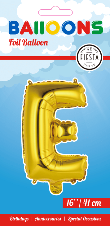 Folie Ballon Letter E Goud 41cm met Rietje