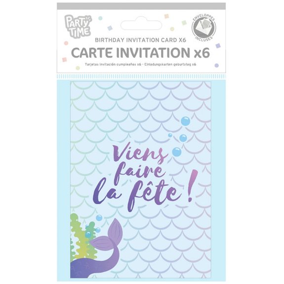 6 cartes d'invitation Sirène