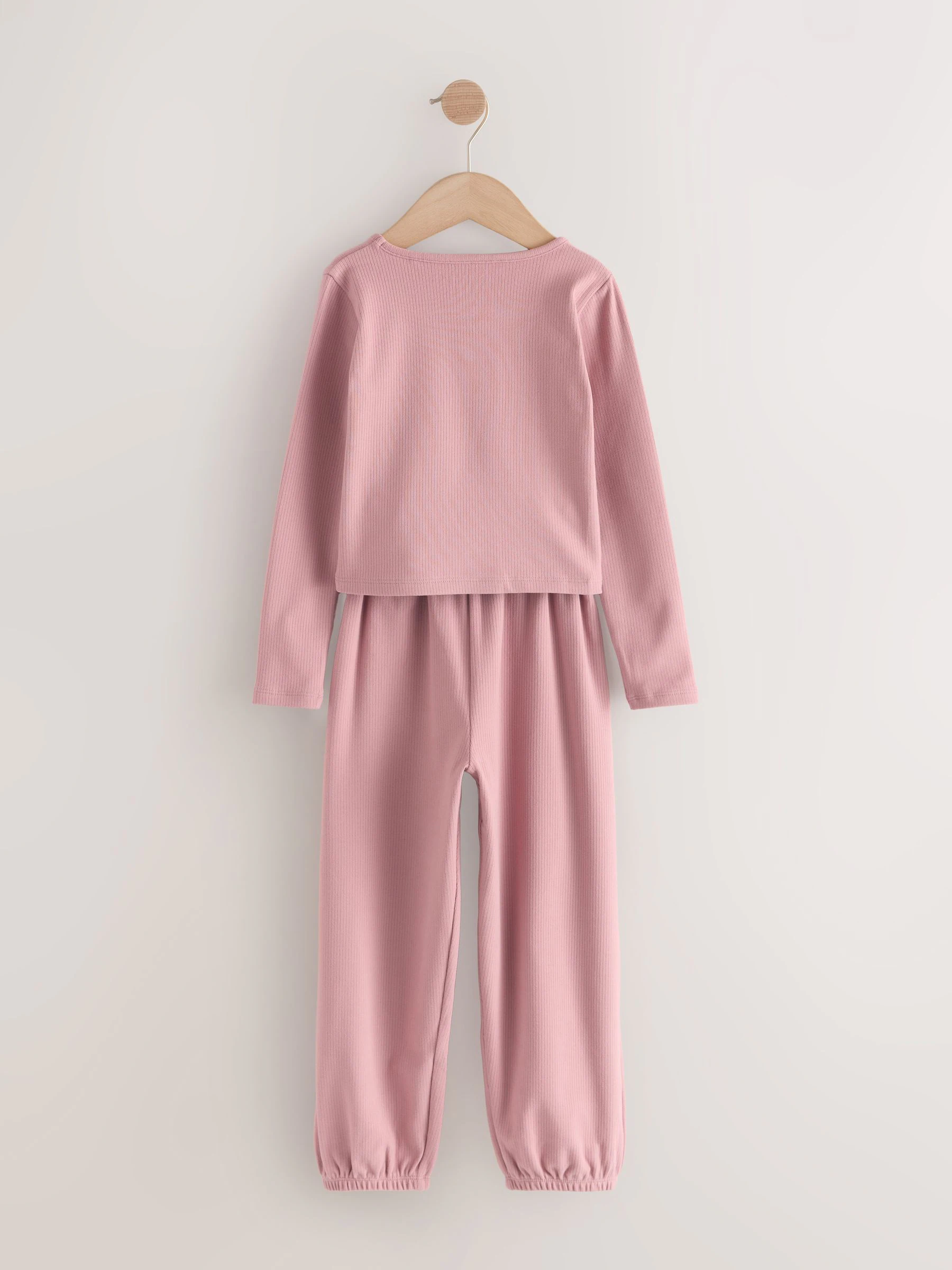 Roze geribbeld - Behaaglijke joggingpyjama (3-16jr)