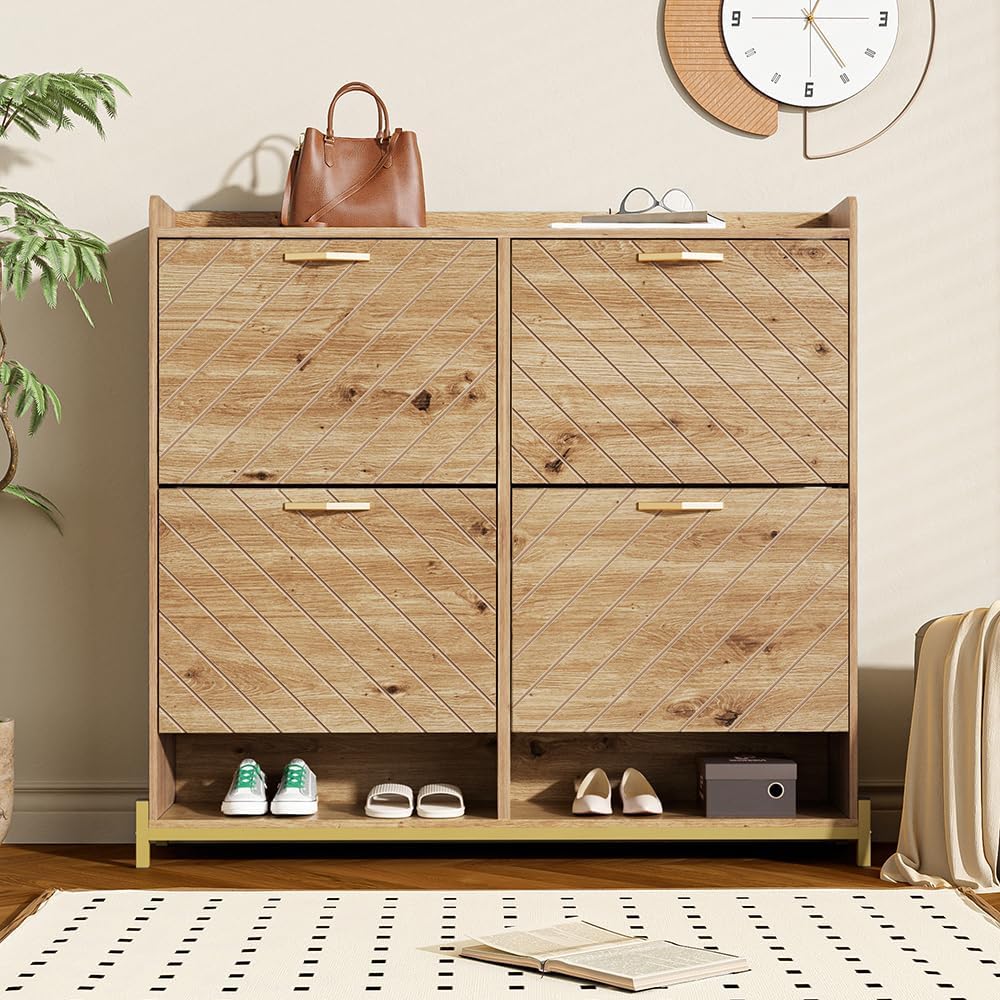 Sweiko Armoire à Chaussures Moderne en Bois à Chaussures avec 4 Portes Armoire à Chaussures Peu encombrante pour Halls d'entrée, couloirs ou escaliers NK3663478
