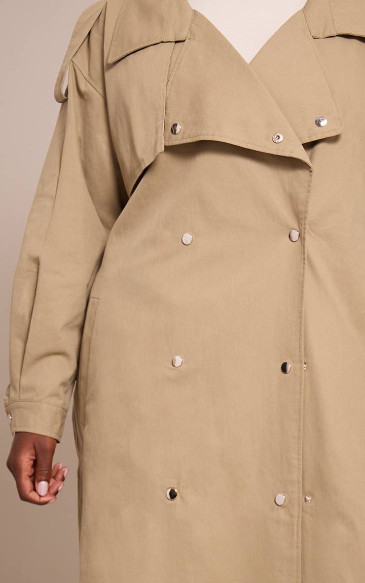 Kaki Clair Trench-coat Grande Taille Avec Détails À Pressions