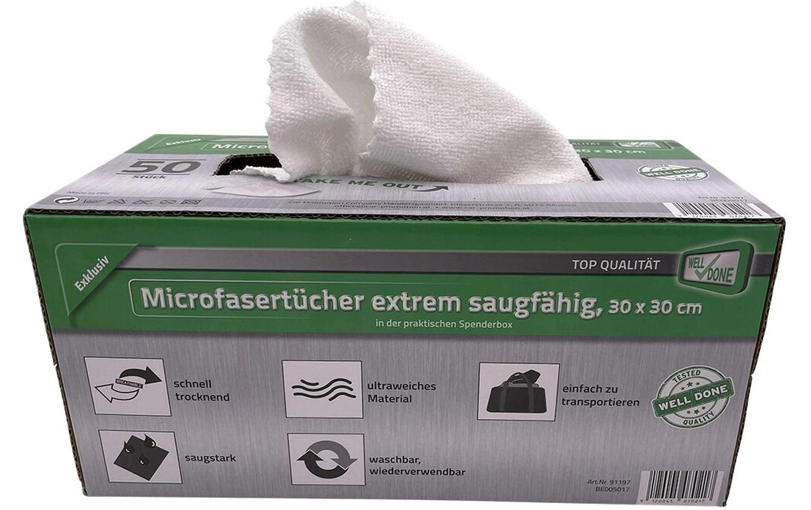Mikrofasertuch, 30 × 30 cm, Spenderkarton mit 50 StückViele Mikrofaser-Tücher für viele Anwendungen