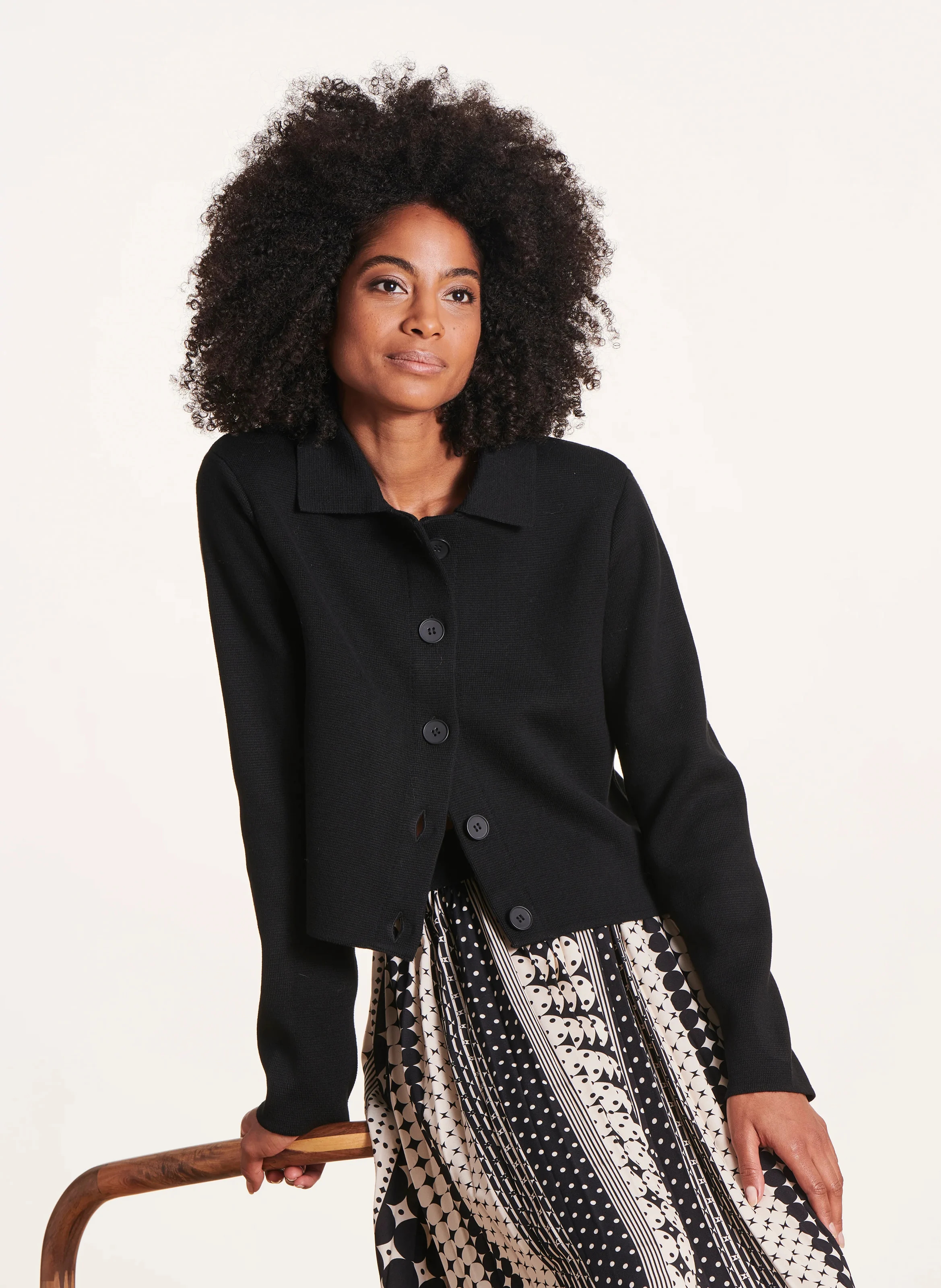 Gilet col classique en coton bio mélangé | Noir