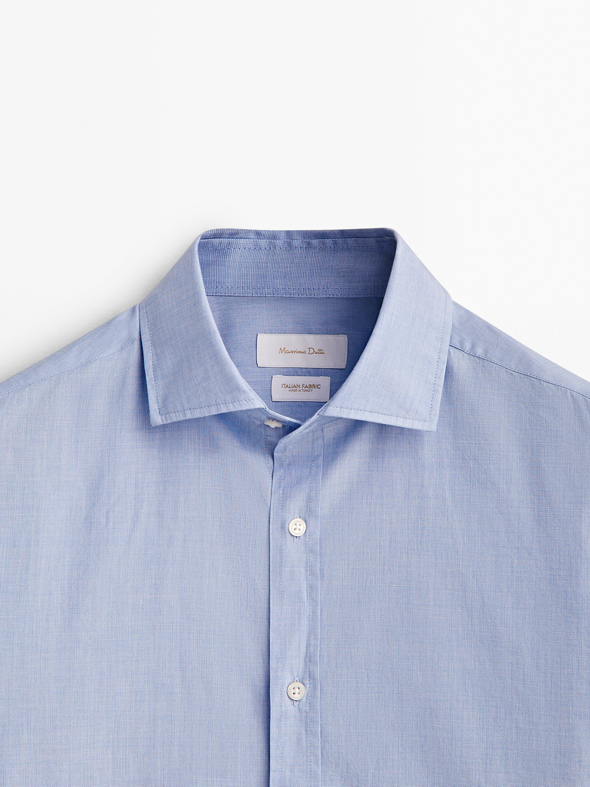 Camisa slim fit de algodão fil a fil - CELESTE