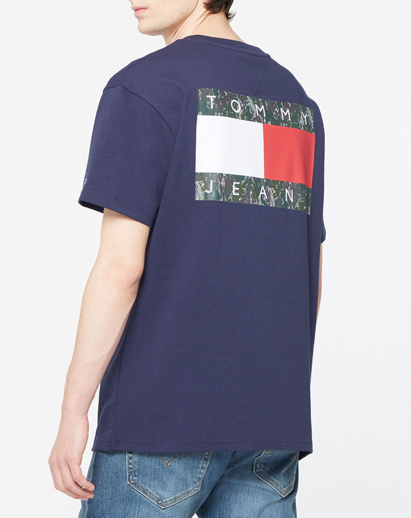 Tommy Jeans T-Shirt 100% Coton Bio Tjm Camo Flag Script bleu marine