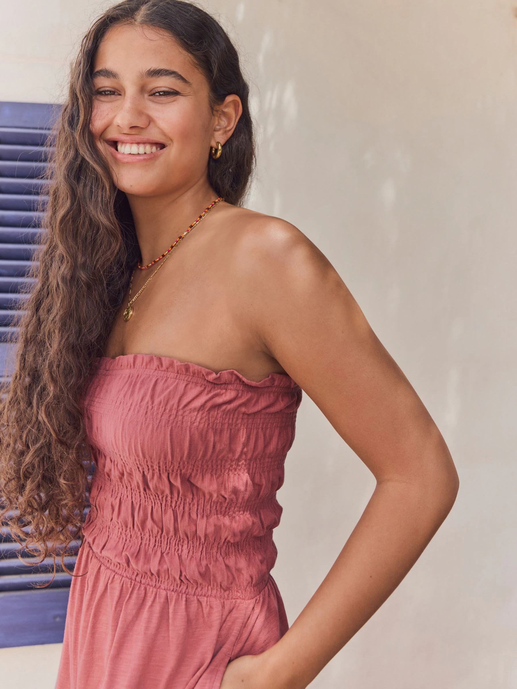 Roze - Bandeau playsuit met plooien