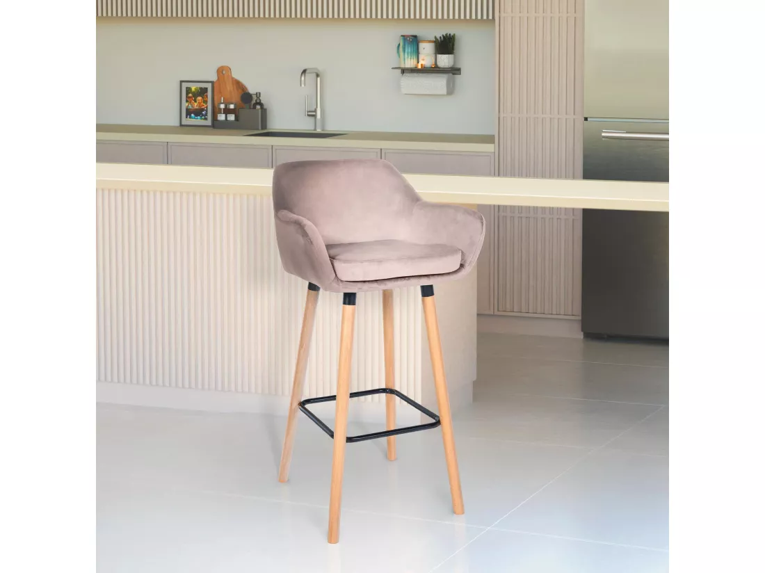 Lot de 2 Tabouret de bar - Velours - Gris clair - Grant