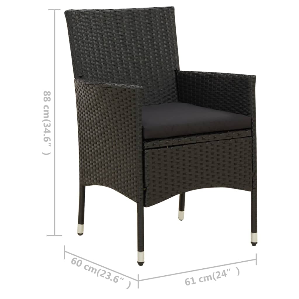Salon d'extérieur 3 pièces avec coussins résine tressée noir