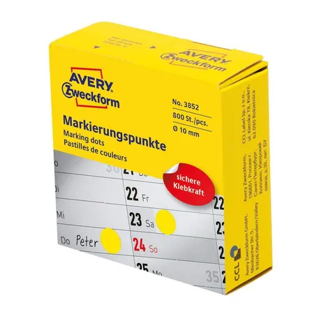 Avery Zweckform 3852 Markierungspunkte Ø 10 mm, 1 Rolle/800 Etiketten, gelb