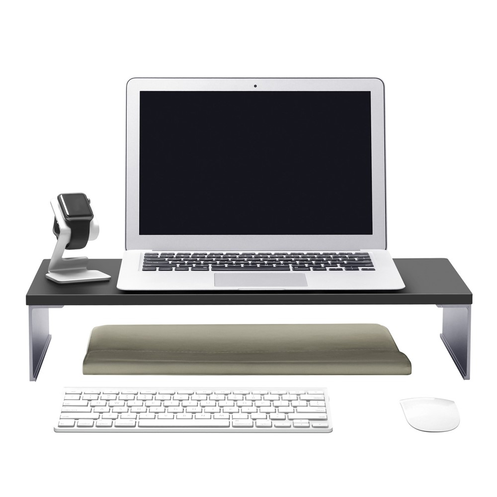 (50x10cm) Holz / Alu Betttisch Schreibtisch Ständer Halterung für Apple iMac / Macbook / Laptop / PC-Monitore - Schwarz