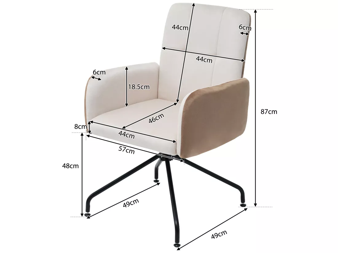 Chaise en velours assortie, lot de 1, fauteuil de salle à manger, chaise pivotante, beige