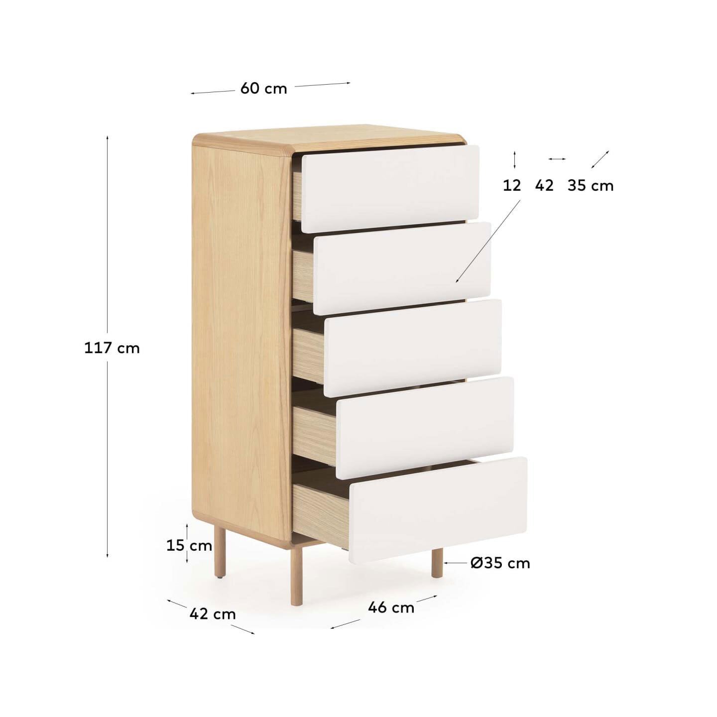 Kave Home Kommode ANIELLE 60 x 117 cm Esche Natur/grau